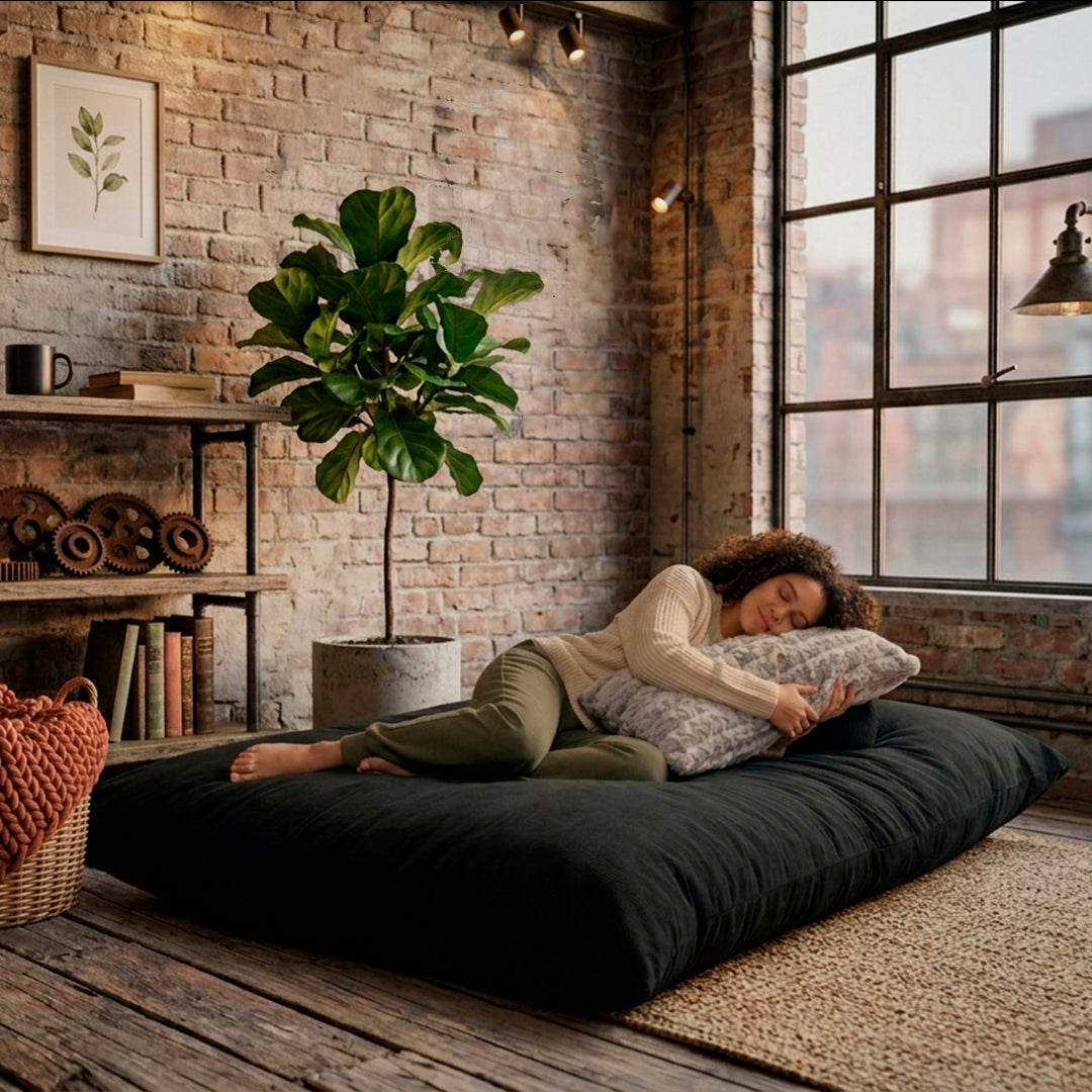 Puff Con Cama Tela Peluche Con Cojín