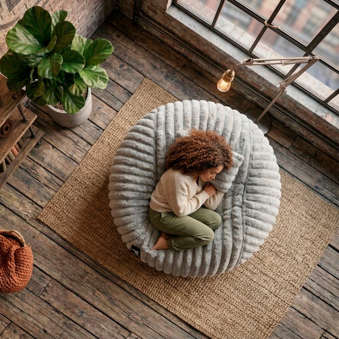 Puff Con Cama Tela Peluche Con Cojín