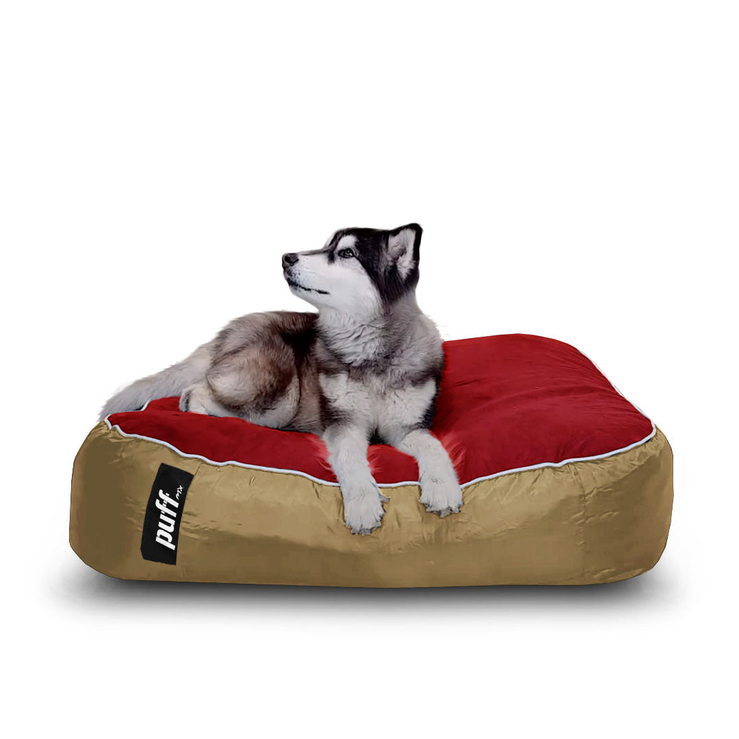 Pet Puff Grande Beige Rojo Gamuza