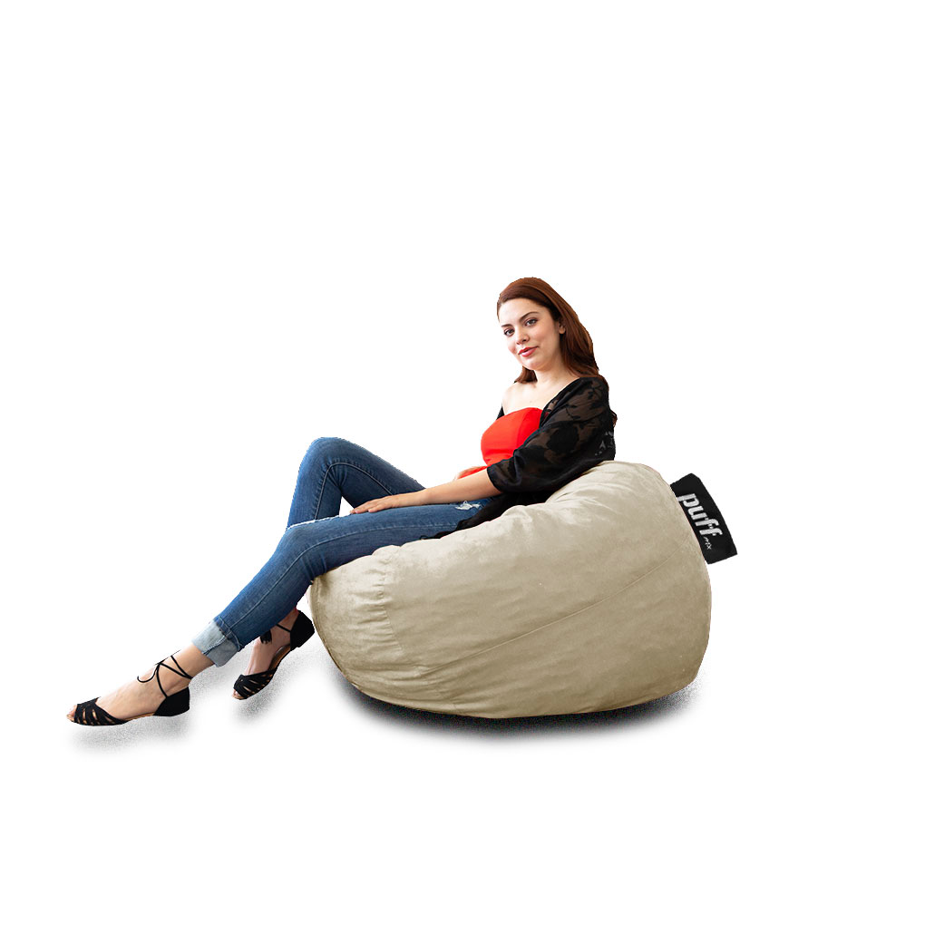 Puff 2 en 1 con Cama Individual Arena Hule Espuma Gamuza