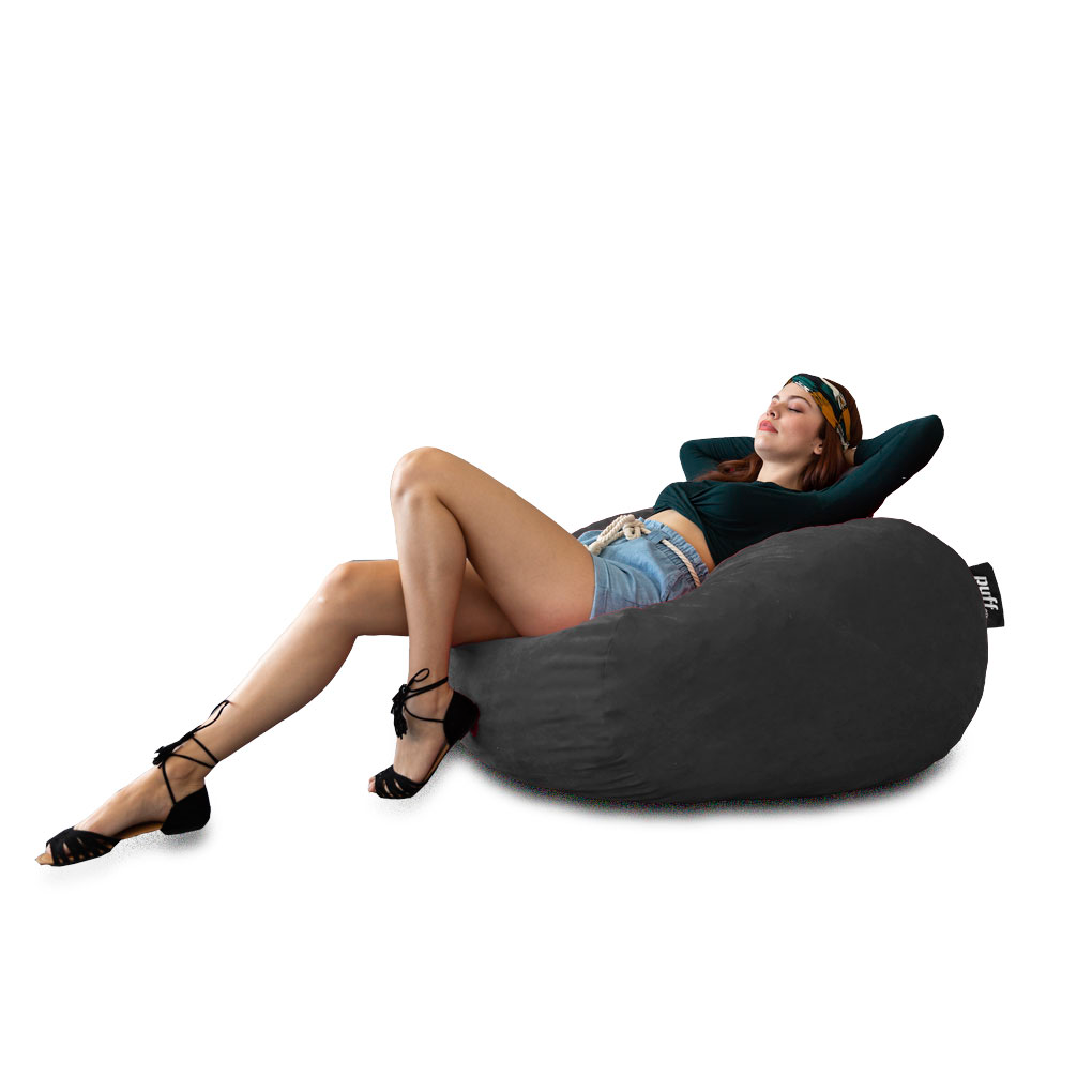 Puff 2 en 1 con Cama Individual Gris Oscuro Hule Espuma Gamuza