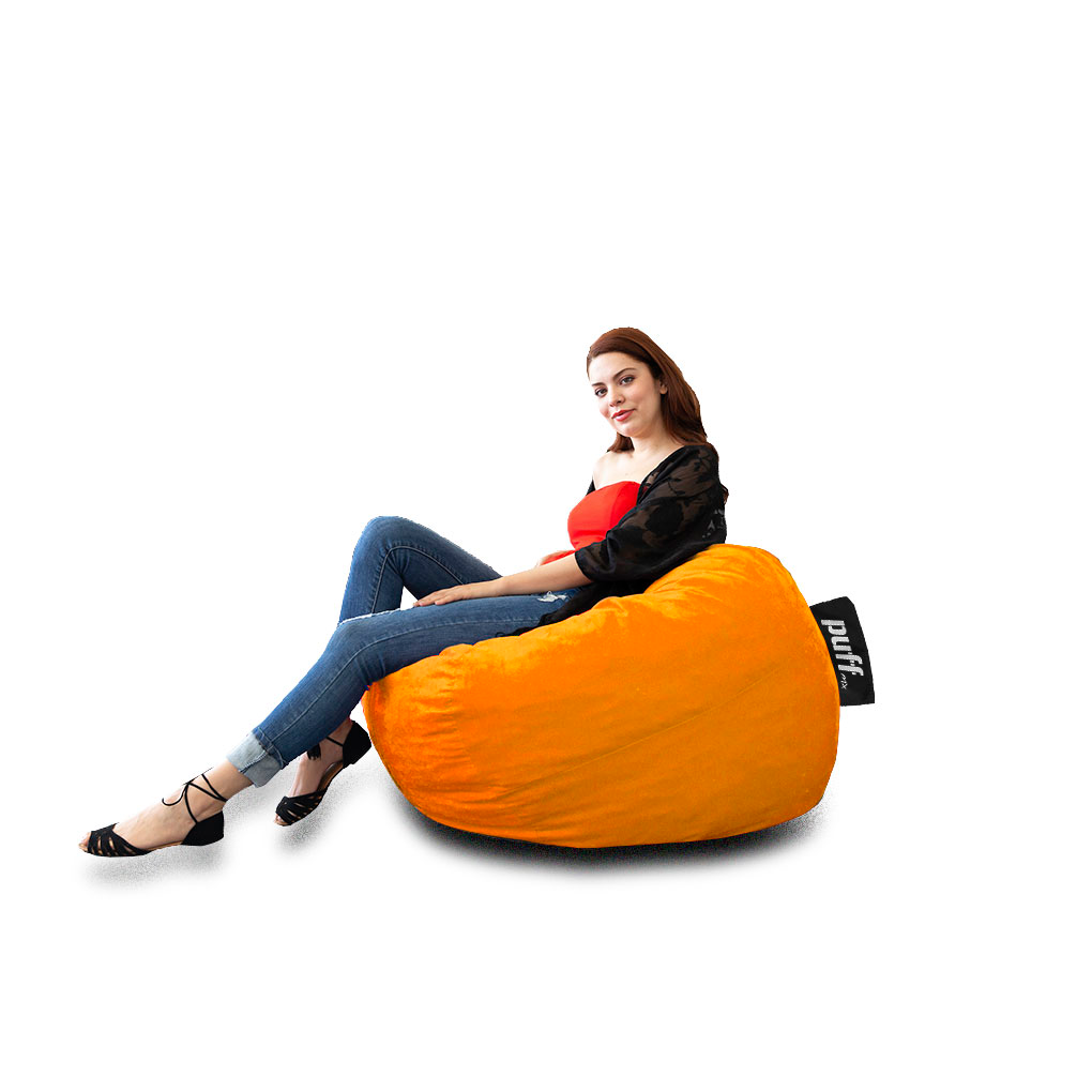 Puff 2 en 1 con Cama Individual Naranja Hule Espuma Gamuza