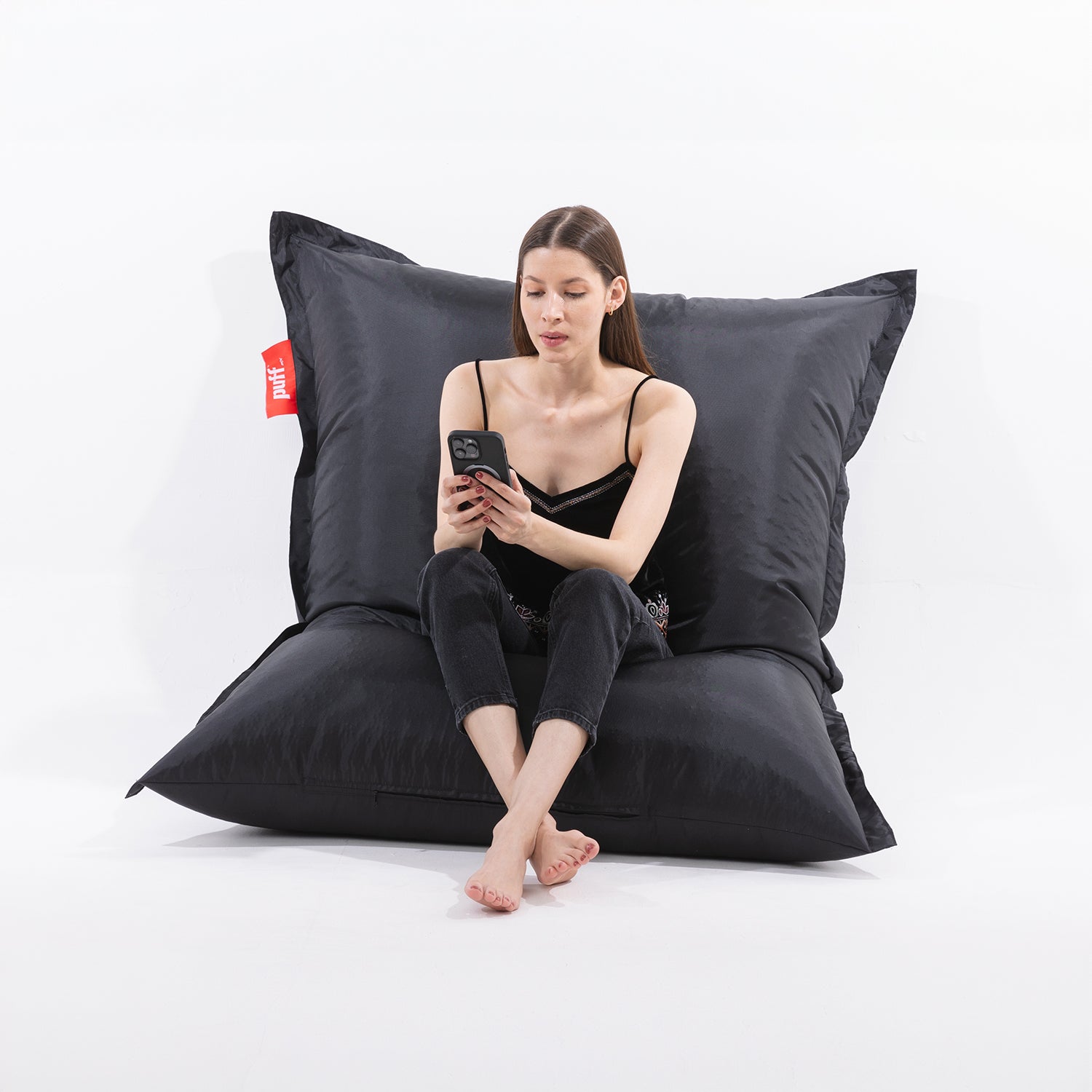 Puff Zen Gris Oscuro Perla de Unicel Tipo Nylon