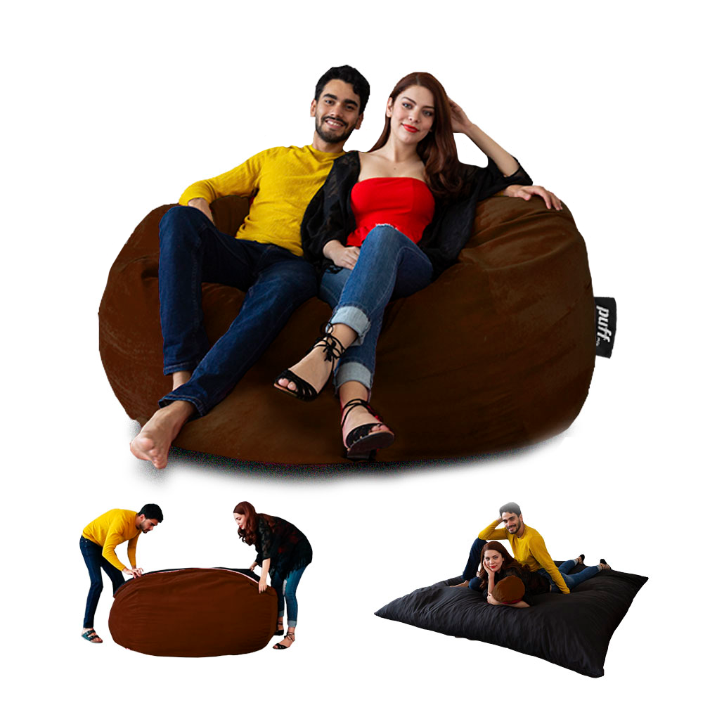 Puff 2 en 1 con Cama Queen Size Chocolate Hule Espuma
