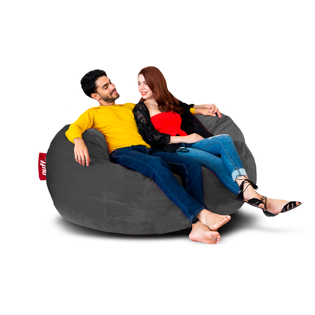 Puff 2 en 1 con Cama Queen Size Gris Oscuro Hule Espuma Gamuza