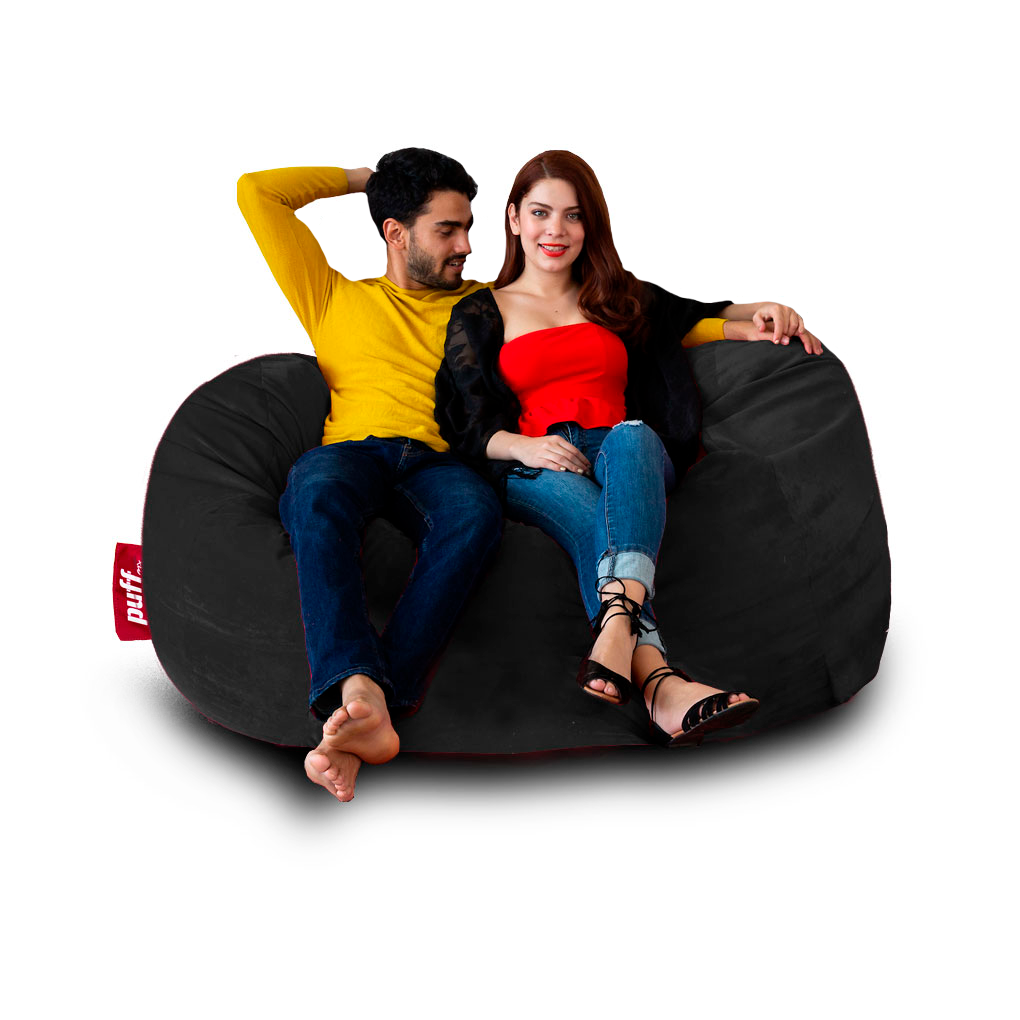 Puff 2 en 1 con Cama Queen Size Negro Hule Espuma Gamuza