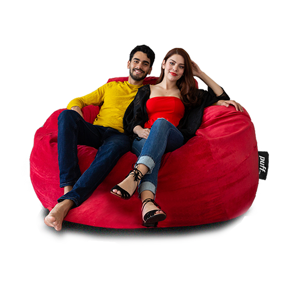 Puff 2 en 1 con Cama Queen Size Rojo Hule Espuma Gamuza