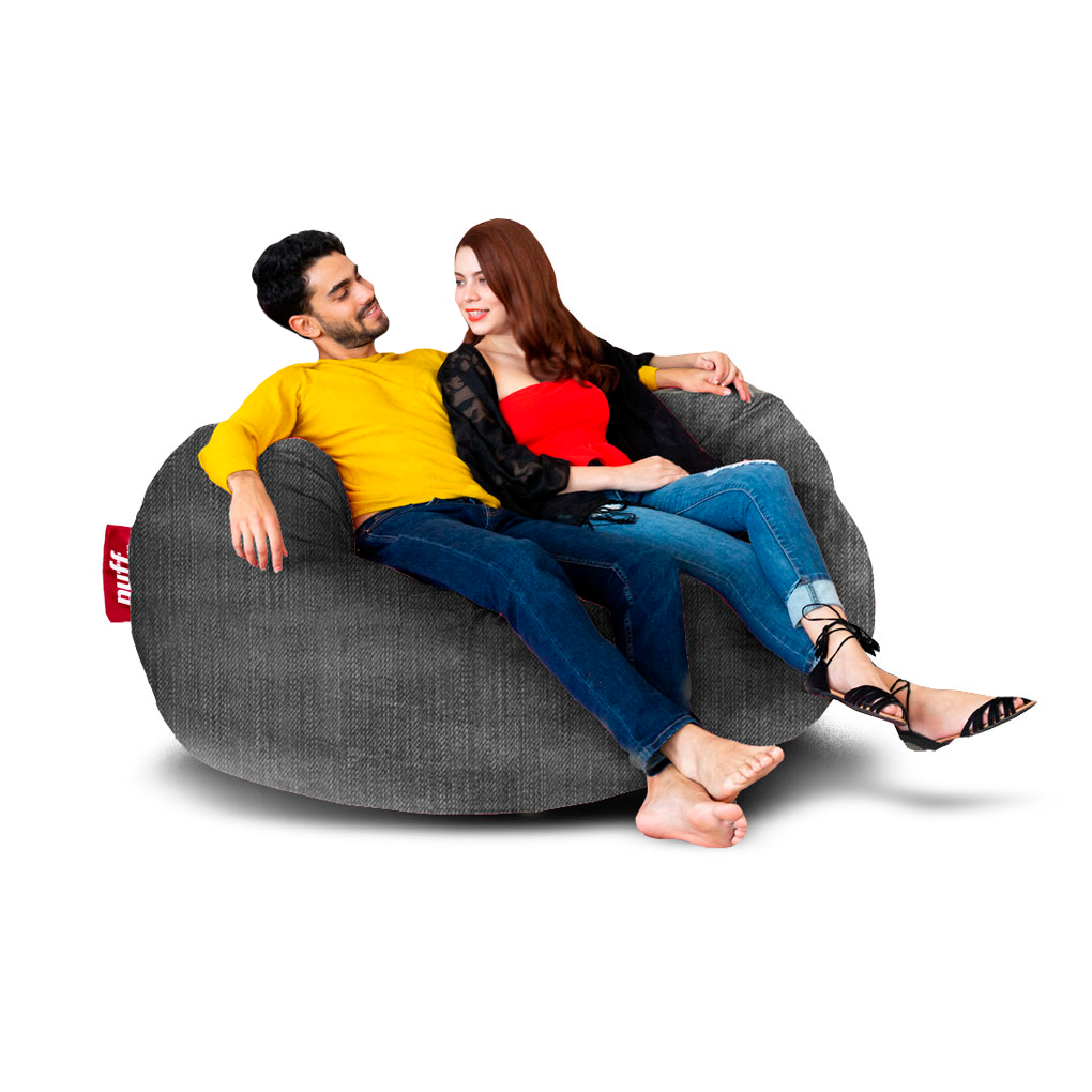 Puff 2 en 1 con Cama Queen Size Gris Oscuro Hule Espuma Mezclilla