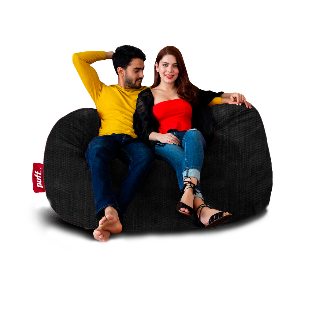 Puff 2 en 1 con Cama Queen Size Negro Hule Espuma Mezclilla