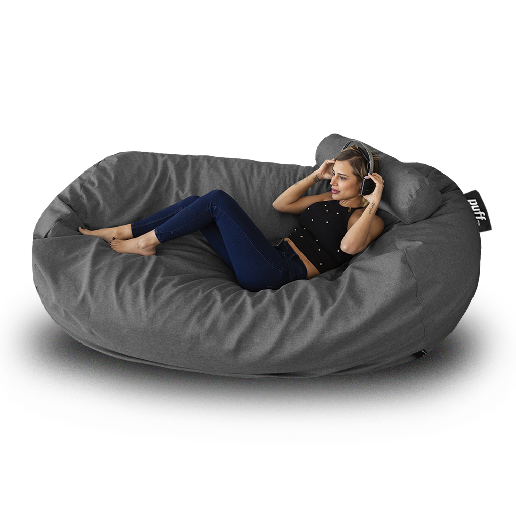 Puff 2 en 1 con Cama King Size Gris Oscuro Hule Espuma Mezclilla