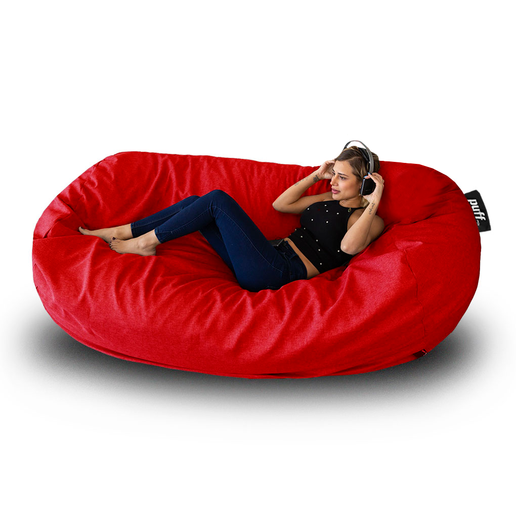 Puff 2 en 1 con Cama King Size Rojo Hule Espuma Mezclilla