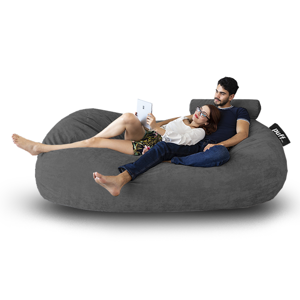 Puff 2 en 1 con Cama King Size Gris Oscuro Hule Espuma Velvet