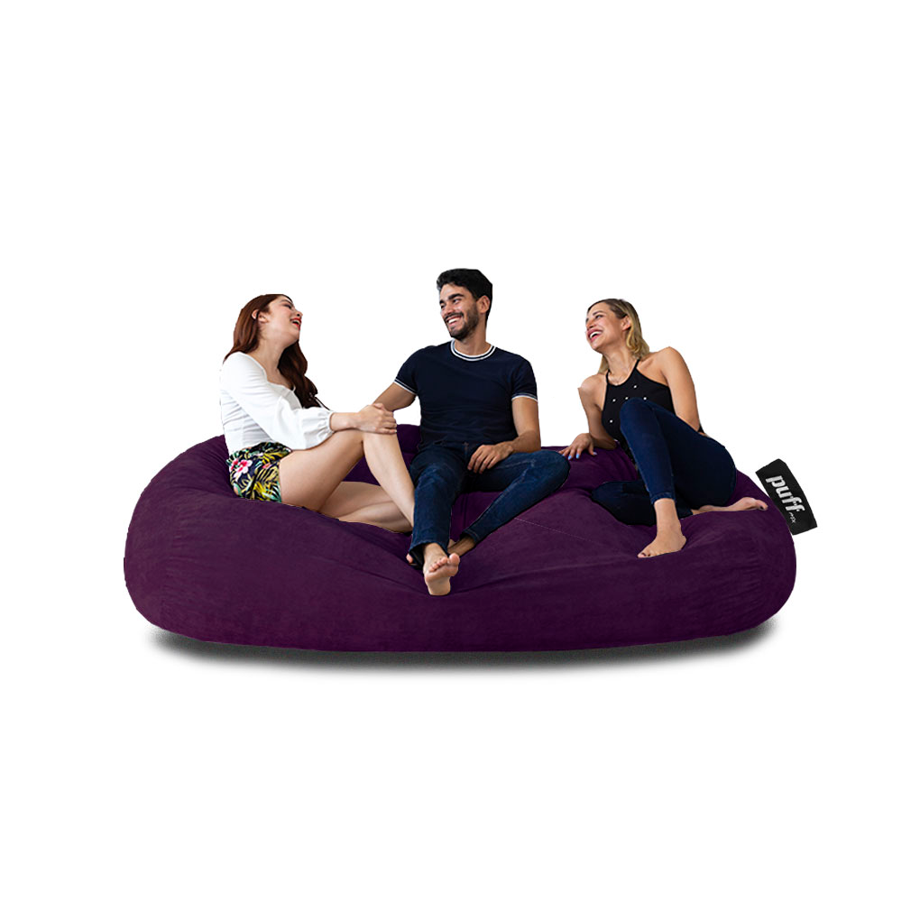Puff 2 en 1 con Cama King Size Morado Hule Espuma Velvet