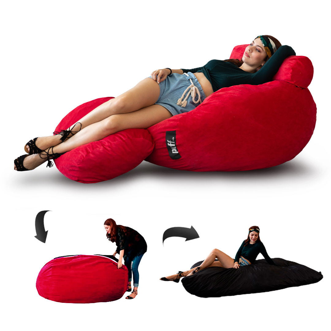 Puff Grupon Matrimonial 2 en 1 con Cojín y Taburete Rojo Gamuza Hule Espuma