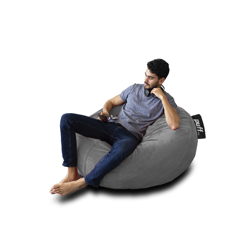 Puff 2 en 1 con Cama Matrimonial Gris Claro Hule Espuma Gamuza